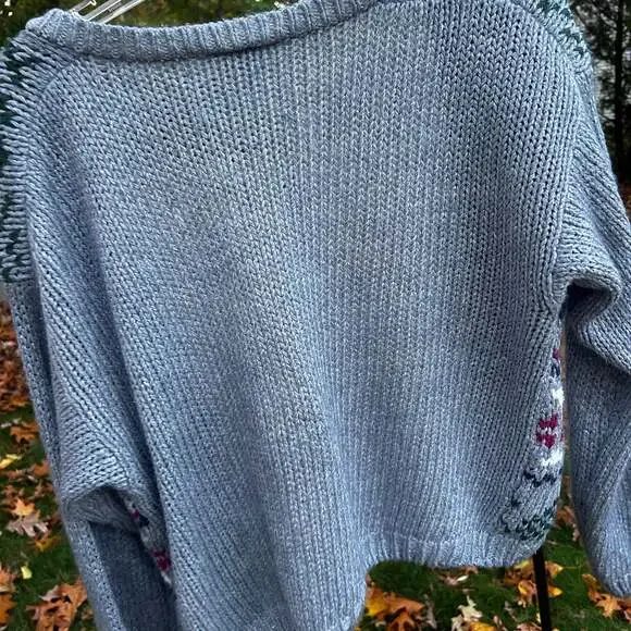 Vintage Croquet Club Boho Knit Cardigan Sweater Gray Patterned Sleeves Size M - Picture 7 of 7